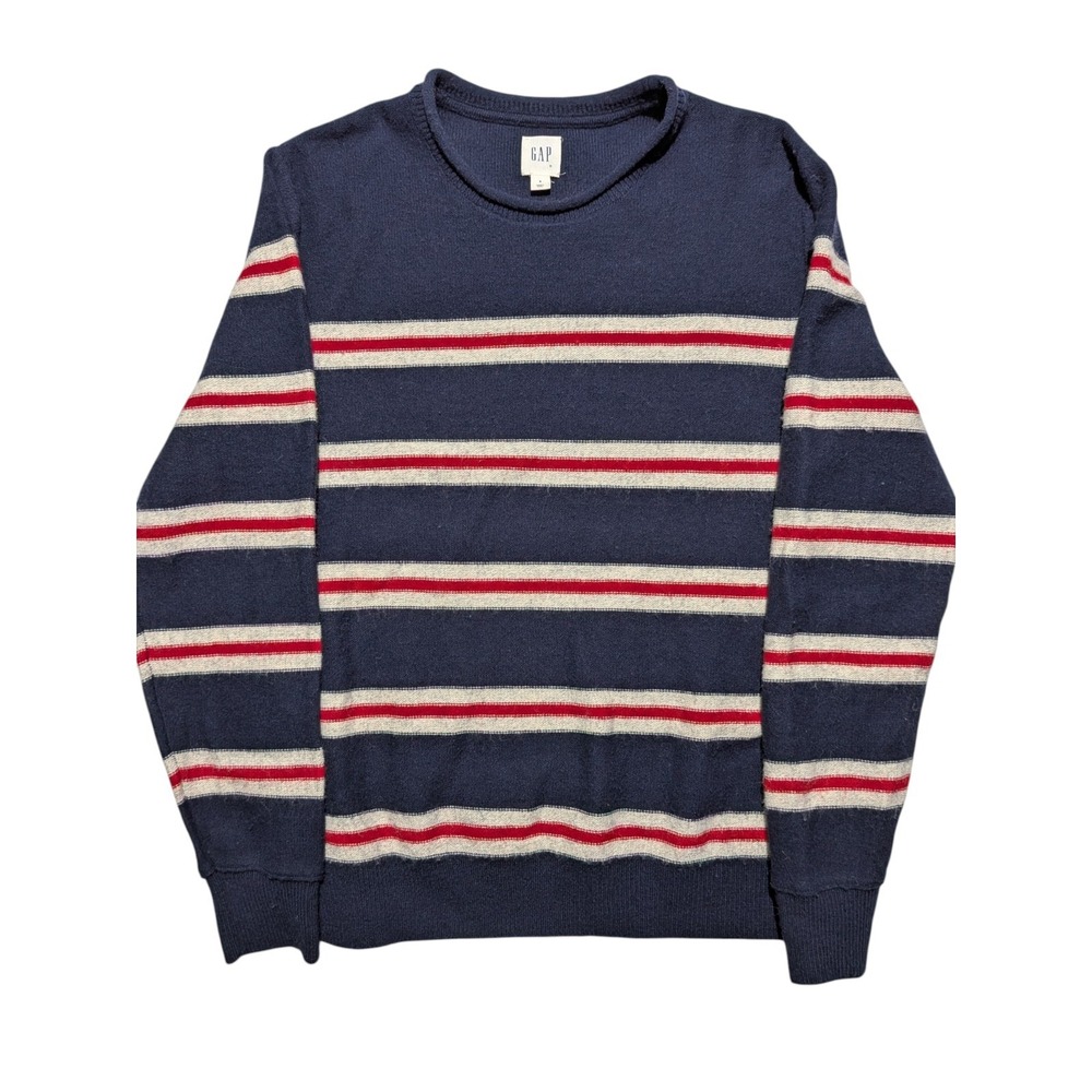 GAP Roll Neck Wool Blend Sweater Mens Small Navy‎ Striped Crewneck Knit